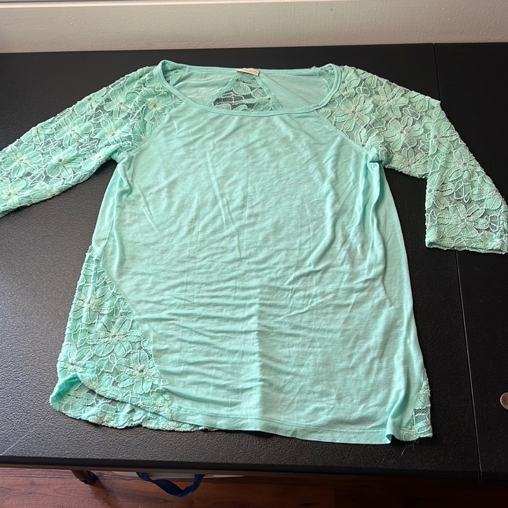 Perseption Concept Mint lace Floral 3/4 Sleeve SZ Approx. Large